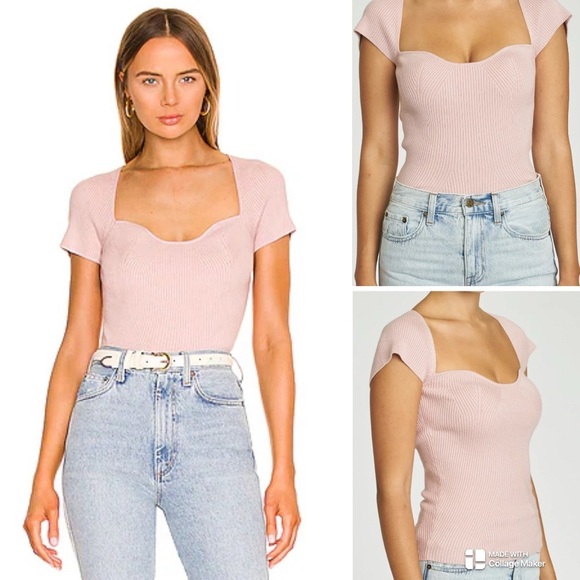 Revolve Pistola Tiff Sweetheart Neck cashmere blend Sweater In Mauve - Picture 1 of 7